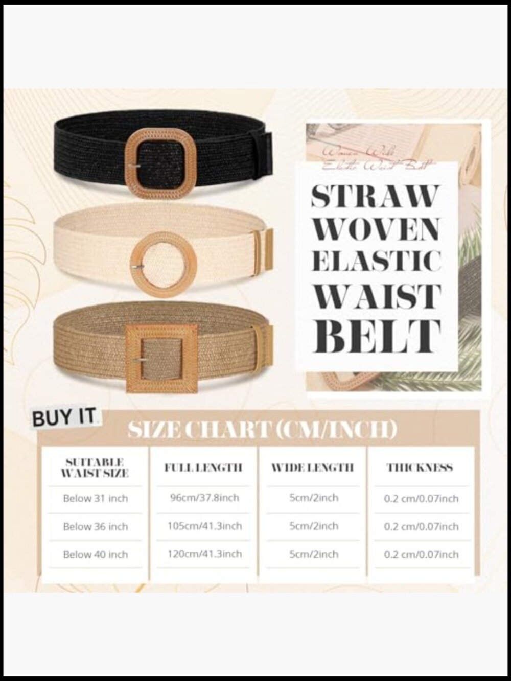 Straw Woven Elastic Waist Belt Bohemian Dress Braided Belt Vintage Buckle 3 Pack - Picture 2 of 7